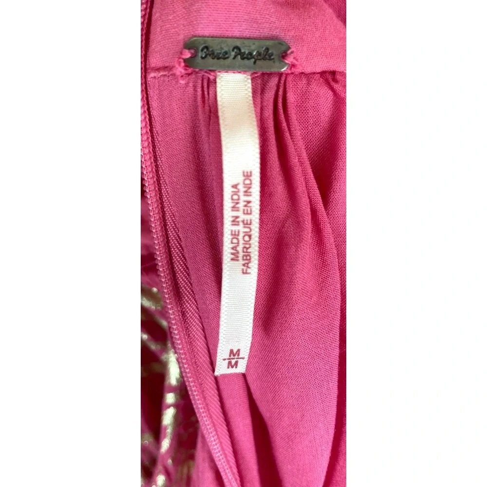Free People Baja Babe Midi Dress M Hot Pink Gold Foil Strapless Boho OB1104493